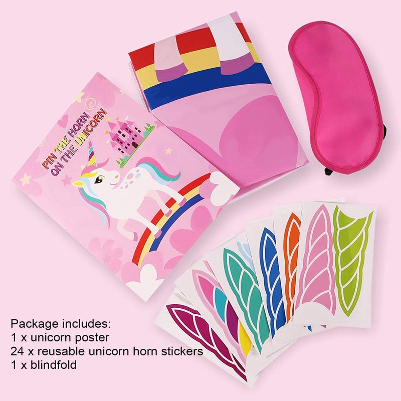 T-Antrix Pin The Horn on The Unicorn Game -Unicorn Party Game for Girls with 21'' x 28'' Poster, Reusable Horn Stickers Party Supplies for Kids Girls Birthday Party Favor Sets - Image 2